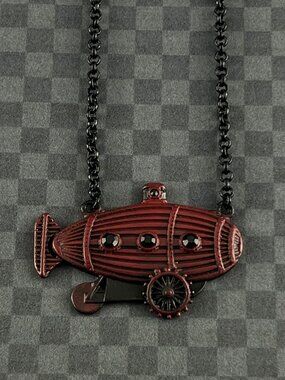 Steampunk Airship Statement Necklace — Distressed Crimson Red & Black